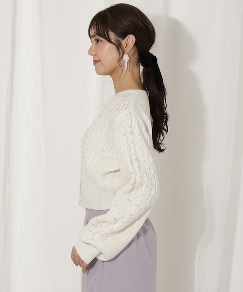 WILLSELECTION（ウィルセレクション）の「パール付きケーブルカーディガン（カーディガン/ボレロ・レディース・サックスブルー/ブラック/オフホワイト/ピンク・FREE）」の5枚目の写真
