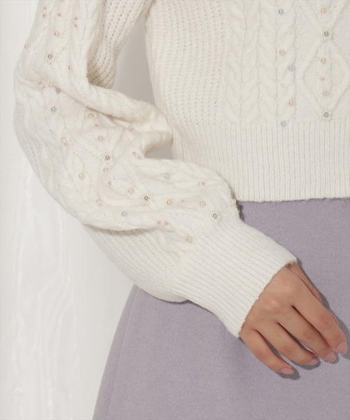 WILLSELECTION（ウィルセレクション）の「パール付きケーブルカーディガン（カーディガン/ボレロ・レディース・サックスブルー/ブラック/オフホワイト/ピンク・FREE）」の8枚目の写真