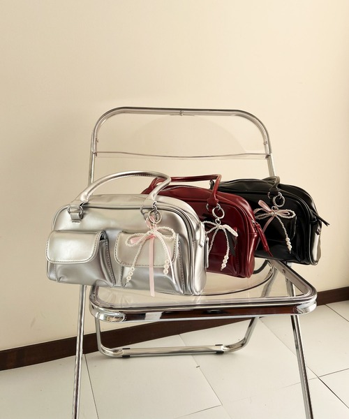 セール】リボンチャーム付き合皮ショルダーバッグ（ショルダーバッグ