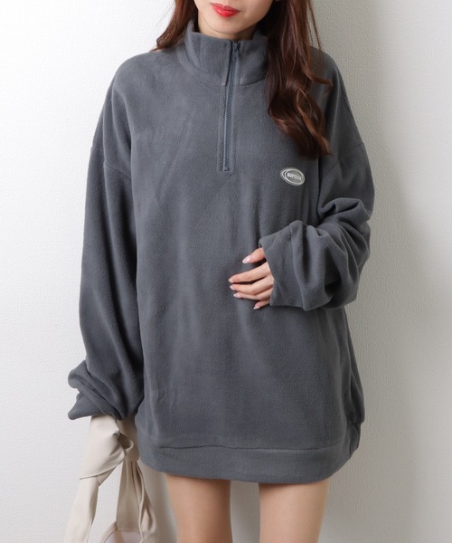 美品　未使用　LE PHIL. グレー ハイネック ジッパー スウェット セール】ボア ハーフジップ プルオーバー パーカー ハイネック