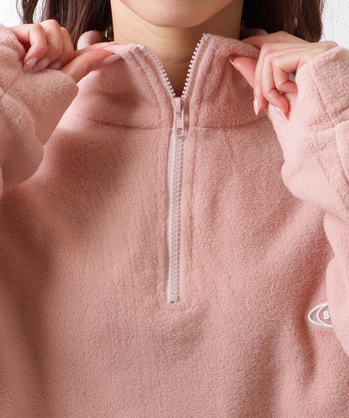 ボア ハーフジップ プルオーバー パーカー ハイネック トップス