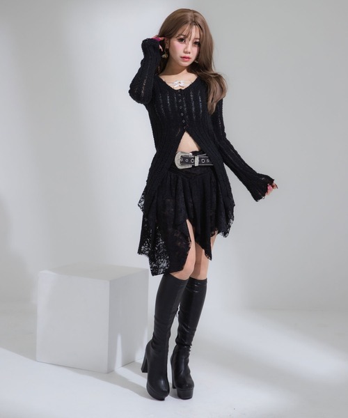 Diable baiser(ディアブルベーゼ)の「やや透けニットトップス(ニット/セーター・レディース・ブラック・SMALL/MEDIUM/LARGE/LL)」の2枚目の写真