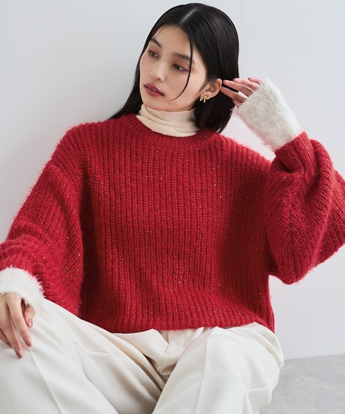 VIS（ビス）の「【WEB限定】スパンコールニットプルオーバー（ニット/セーター・レディース・キナリ/グレー/レッド・FREE）」の3枚目の写真