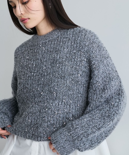 VIS（ビス）の「【WEB限定】スパンコールニットプルオーバー（ニット/セーター・レディース・キナリ/グレー/レッド・FREE）」の9枚目の写真