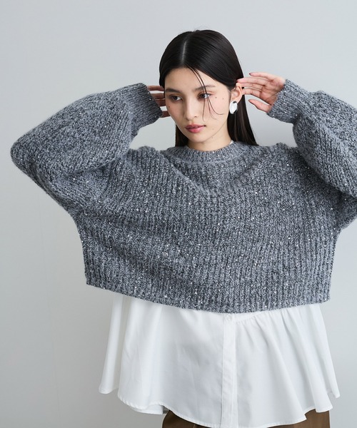 VIS（ビス）の「【WEB限定】スパンコールニットプルオーバー（ニット/セーター・レディース・キナリ/グレー/レッド・FREE）」の10枚目の写真