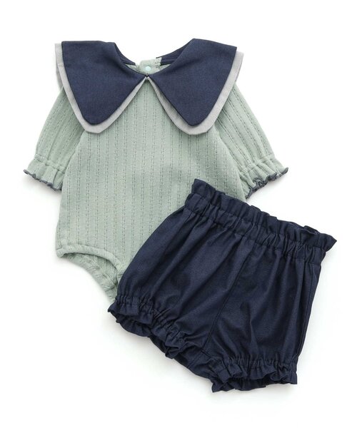 Ampersand（アンパサンド）の「ビッグカラーロンパス&ブルマセット（ロンパース・キッズ・ライトグレー/ベージュ/キナリ/ミント・60/70/80）」の4枚目の写真