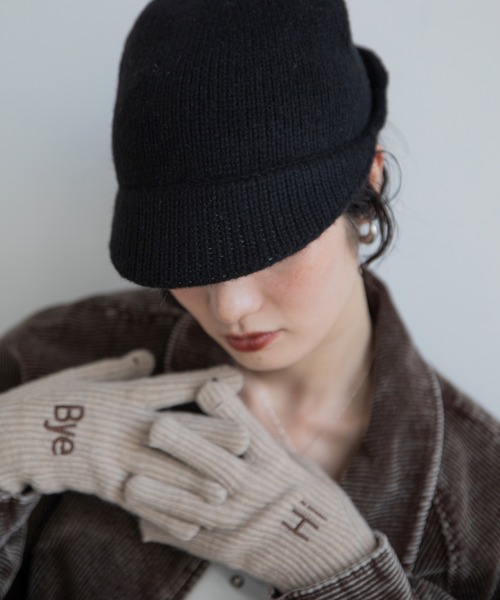 LVロゴ刺繍 ニット手袋 フリーサイズ ワンポイント刺繍ウィンターベア手袋