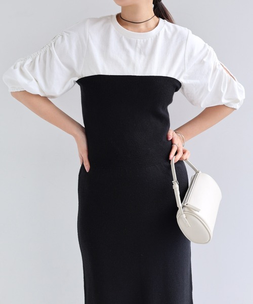 Freesia by andme(フリージアバイアンドミー)の「袖スリットオープンショートトップス(Tシャツ/カットソー・レディース・オフホワイト/グレー系その他/ブラック・FREE)」の6枚目の写真