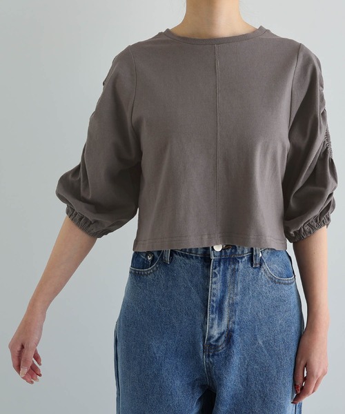 Freesia by andme(フリージアバイアンドミー)の「袖スリットオープンショートトップス(Tシャツ/カットソー・レディース・オフホワイト/グレー系その他/ブラック・FREE)」の16枚目の写真