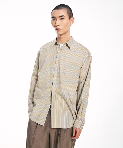 City Ambient Products（シティアンビエントプロダクツ）の「City Ambient Products: レギュラーカラー ブロード オーバー シャツ (長袖)（シャツ/ブラウス・メンズ・ベージュ/スカイブルー/ブルー/グレー/サックスブルー/ブラック・MEDIUM/SMALL/LARGE）」の4枚目の写真