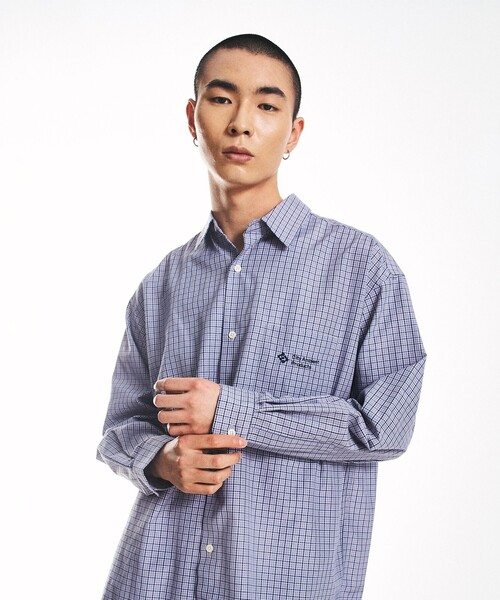 City Ambient Products（シティアンビエントプロダクツ）の「City Ambient Products: レギュラーカラー ブロード オーバー シャツ (長袖)（シャツ/ブラウス・メンズ・ベージュ/スカイブルー/ブルー/グレー/サックスブルー/ブラック・MEDIUM/SMALL/LARGE）」の3枚目の写真