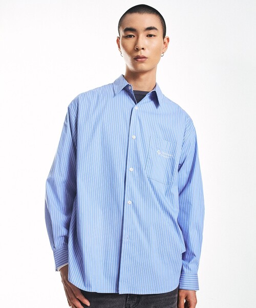 City Ambient Products（シティアンビエントプロダクツ）の「City Ambient Products: レギュラーカラー ブロード オーバー シャツ (長袖)（シャツ/ブラウス・メンズ・ベージュ/スカイブルー/ブルー/グレー/サックスブルー/ブラック・MEDIUM/SMALL/LARGE）」の5枚目の写真