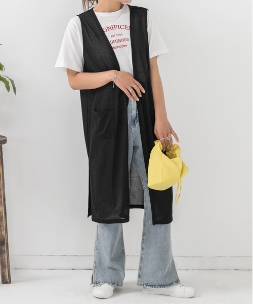 ad thie(アドティエ)の「ポケット付き サイドスリット ロングジレ(ベスト・レディース・ブラック/ベージュ/ネイビー/ライトカーキ・FREE)」の2枚目の写真