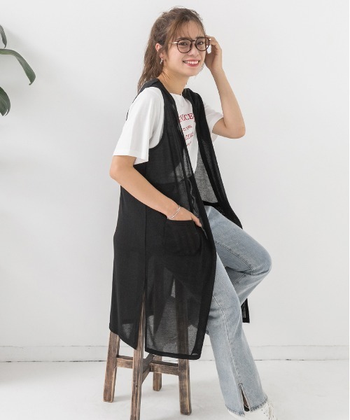 ad thie(アドティエ)の「ポケット付き サイドスリット ロングジレ(ベスト・レディース・ブラック/ベージュ/ネイビー/ライトカーキ・FREE)」の21枚目の写真