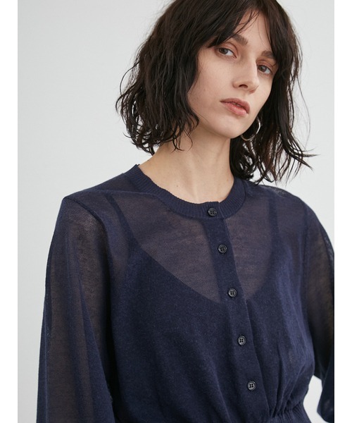 styling/（スタイリング）の「シアーニットカーディガン（カーディガン/ボレロ・レディース・ホワイト/ネイビー/イエロー・FREE）」の4枚目の写真