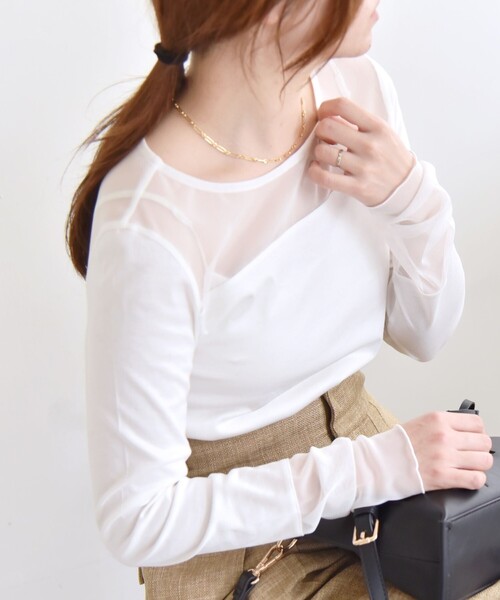 quaranciel(カランシエル)の「quaranciel:〈手洗い可能〉チュール レイヤード カットソー(Tシャツ/カットソー・レディース・ライトグレー/ブラック/オフホワイト・ONE SIZE)」の2枚目の写真