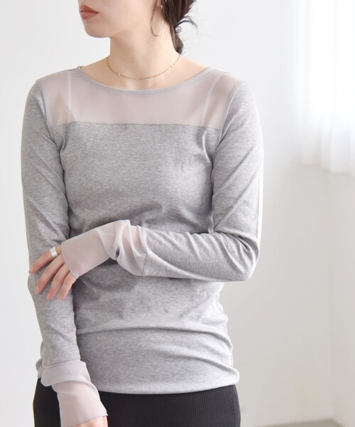 quaranciel(カランシエル)の「quaranciel:〈手洗い可能〉チュール レイヤード カットソー(Tシャツ/カットソー・レディース・ライトグレー/ブラック/オフホワイト・ONE SIZE)」の3枚目の写真