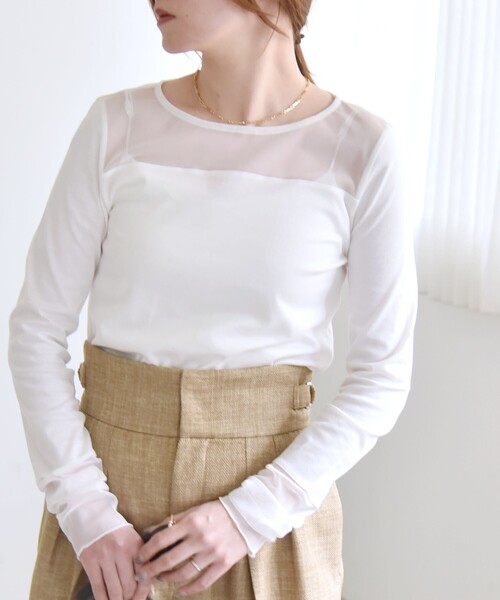 quaranciel(カランシエル)の「quaranciel:〈手洗い可能〉チュール レイヤード カットソー(Tシャツ/カットソー・レディース・ライトグレー/ブラック/オフホワイト・ONE SIZE)」の14枚目の写真