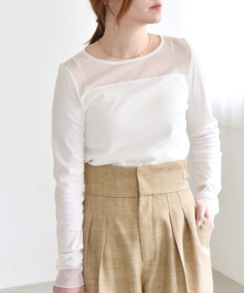 quaranciel(カランシエル)の「quaranciel:〈手洗い可能〉チュール レイヤード カットソー(Tシャツ/カットソー・レディース・ライトグレー/ブラック/オフホワイト・ONE SIZE)」の15枚目の写真