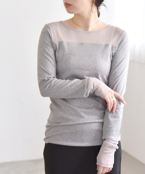 quaranciel(カランシエル)の「quaranciel:〈手洗い可能〉チュール レイヤード カットソー(Tシャツ/カットソー・レディース・ライトグレー/ブラック/オフホワイト・ONE SIZE)」の20枚目の写真
