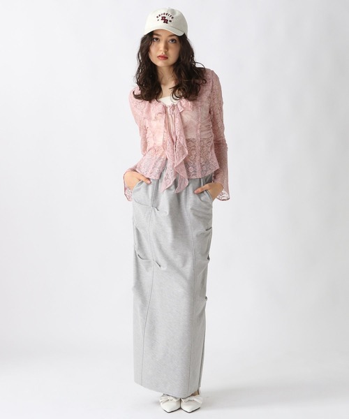 FOREVER 21（フォーエバー トゥエンティーワン）の「【2025SS】裏毛デザインタックロングスカート（スカート・レディース・ブラック/グレー・SMALL/MEDIUM）」の4枚目の写真