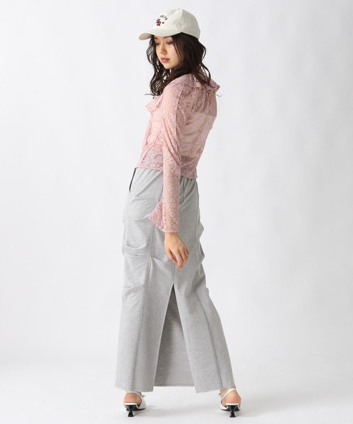 FOREVER 21（フォーエバー トゥエンティーワン）の「【2025SS】裏毛デザインタックロングスカート（スカート・レディース・ブラック/グレー・SMALL/MEDIUM）」の5枚目の写真