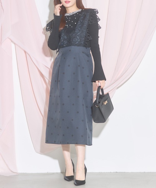 tocco closet(トッコ クローゼット)の「【ZOZO限定】モチーフレース×ドットジャンパースカート(ジャンパースカート・レディース・ブラック/ベージュ・M)」の4枚目の写真