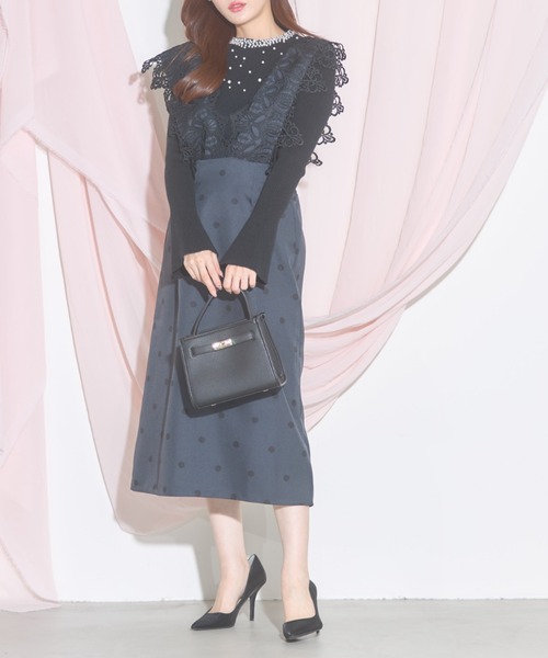tocco closet(トッコ クローゼット)の「【ZOZO限定】モチーフレース×ドットジャンパースカート(ジャンパースカート・レディース・ブラック/ベージュ・M)」の5枚目の写真