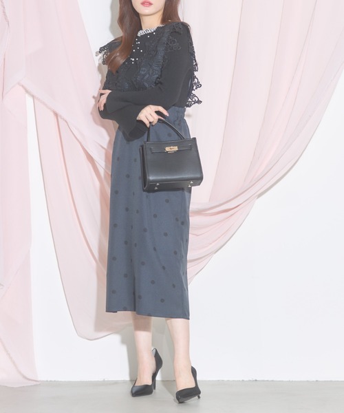 tocco closet(トッコ クローゼット)の「【ZOZO限定】モチーフレース×ドットジャンパースカート(ジャンパースカート・レディース・ブラック/ベージュ・M)」の6枚目の写真