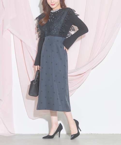tocco closet(トッコ クローゼット)の「【ZOZO限定】モチーフレース×ドットジャンパースカート(ジャンパースカート・レディース・ブラック/ベージュ・M)」の7枚目の写真