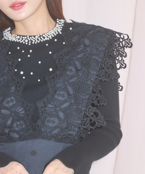tocco closet(トッコ クローゼット)の「【ZOZO限定】モチーフレース×ドットジャンパースカート(ジャンパースカート・レディース・ブラック/ベージュ・M)」の14枚目の写真