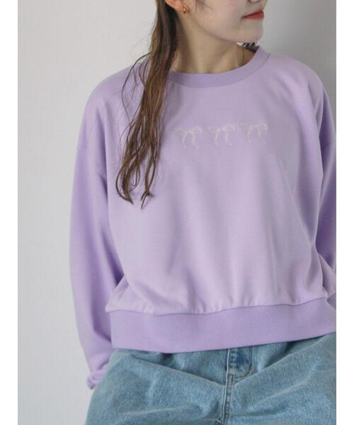 ehka sopo（エヘカソポ）の「◎リボンスウェット（Tシャツ/カットソー・レディース・グレー/ミント/ネイビー/ラベンダー・F）」の4枚目の写真