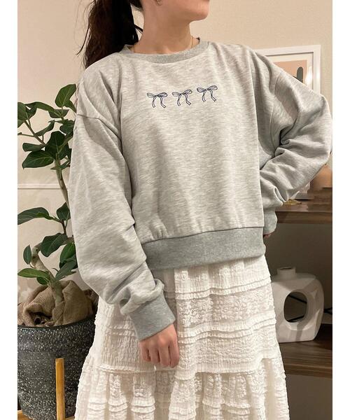 ehka sopo（エヘカソポ）の「◎リボンスウェット（Tシャツ/カットソー・レディース・グレー/ミント/ネイビー/ラベンダー・F）」の2枚目の写真