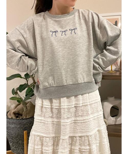 ehka sopo（エヘカソポ）の「◎リボンスウェット（Tシャツ/カットソー・レディース・グレー/ミント/ネイビー/ラベンダー・F）」の20枚目の写真