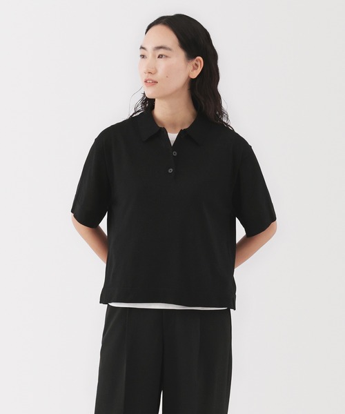 無印良品(ムジルシリョウヒン)の「婦人 UVカットライトニット五分袖ポロセーター(ニット/セーター・レディース・ブラック/ラベンダー/オフホワイト・M/S/XL/L)」の1枚目の写真