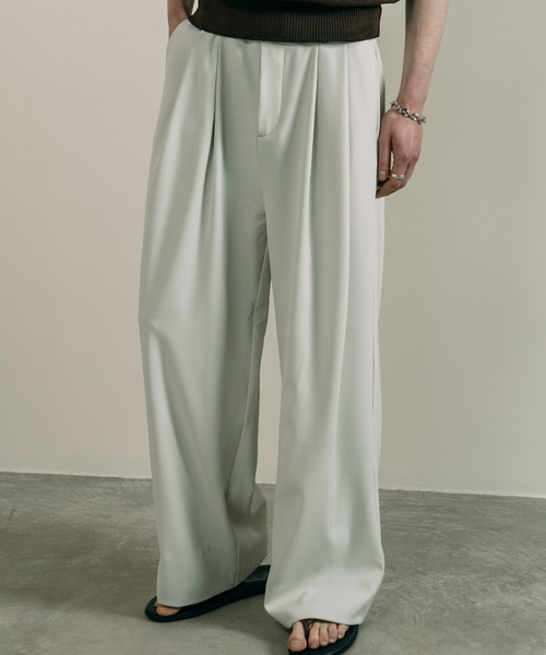 STRAIGHT SLACKS サイズ44 セール】【LURAKU】two tuck wide straight slacks / 2タックワイド