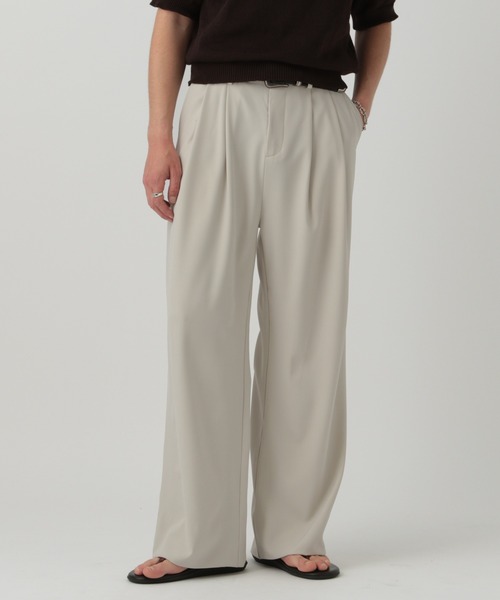 LURAKU スラックス 「LURAKU」two tuck wide straight slacks
