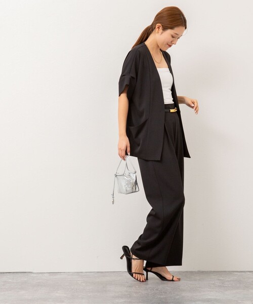 NOLLEY’S(ノーリーズ)の「《セットアップ対応》ウォッシャブルツイルフレンチジャケット(ノーカラージャケット・レディース・ブラック/ホワイト・38)」の4枚目の写真