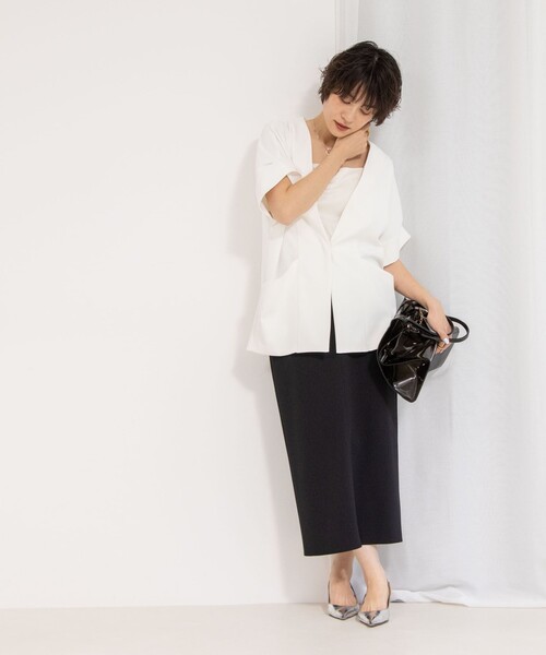 NOLLEY’S(ノーリーズ)の「《セットアップ対応》ウォッシャブルツイルフレンチジャケット(ノーカラージャケット・レディース・ブラック/ホワイト・38)」の11枚目の写真