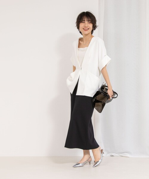 NOLLEY’S(ノーリーズ)の「《セットアップ対応》ウォッシャブルツイルフレンチジャケット(ノーカラージャケット・レディース・ブラック/ホワイト・38)」の12枚目の写真