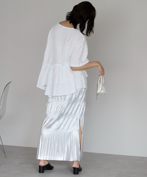 SOTT(ソット)の「Frill hem T-shirt フリルヘムTシャツ(Tシャツ/カットソー・レディース・ブラック/オフホワイト・FREE)」の7枚目の写真