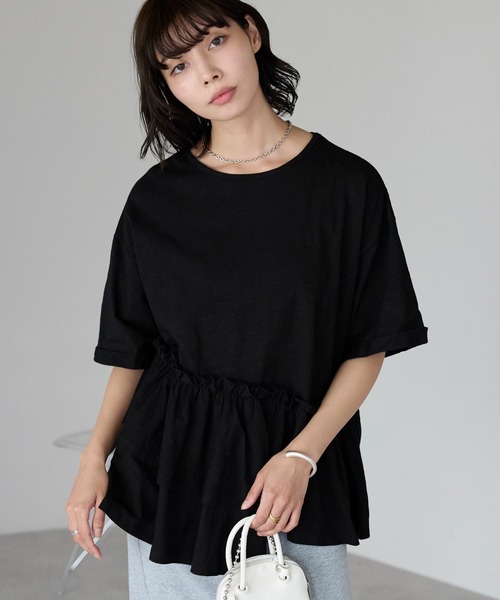 SOTT(ソット)の「Frill hem T-shirt フリルヘムTシャツ(Tシャツ/カットソー・レディース・ブラック/オフホワイト・FREE)」の9枚目の写真