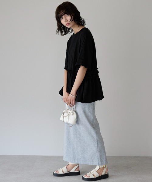 SOTT(ソット)の「Frill hem T-shirt フリルヘムTシャツ(Tシャツ/カットソー・レディース・ブラック/オフホワイト・FREE)」の12枚目の写真