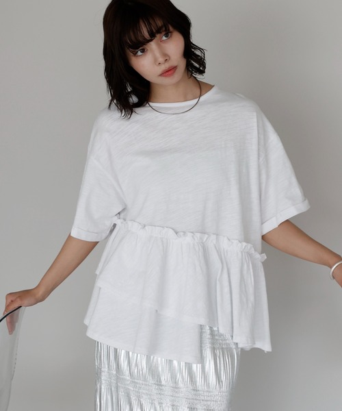 SOTT(ソット)の「Frill hem T-shirt フリルヘムTシャツ(Tシャツ/カットソー・レディース・ブラック/オフホワイト・FREE)」の15枚目の写真