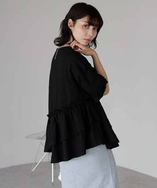 SOTT(ソット)の「Frill hem T-shirt フリルヘムTシャツ(Tシャツ/カットソー・レディース・ブラック/オフホワイト・FREE)」の20枚目の写真