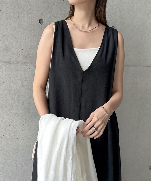 andme(アンドミー)の「リネンライクフレアロングワンピース(ワンピース・レディース・ダークベージュ/ブラック/キナリ・L/M)」の9枚目の写真