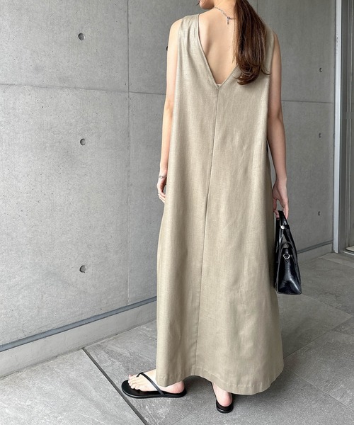 andme(アンドミー)の「リネンライクフレアロングワンピース(ワンピース・レディース・ダークベージュ/ブラック/キナリ・L/M)」の13枚目の写真
