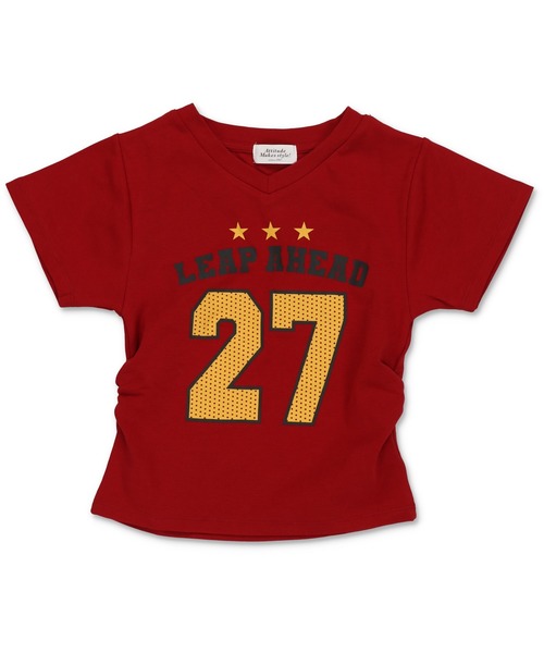 SPINNS（スピンズ）の「ギャザー入りVネックカットソー/27（Tシャツ/カットソー・レディース・オフホワイト/レッド/ネイビー/ブラック・ONESIZE）」の4枚目の写真