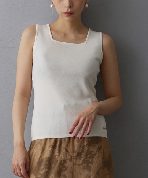 NICOLE white（ニコルホワイト）の「ニットタンクトップ（タンクトップ・レディース・ブラック/オフホワイト/グレー/グリーン/ピンク・FREE）」の2枚目の写真