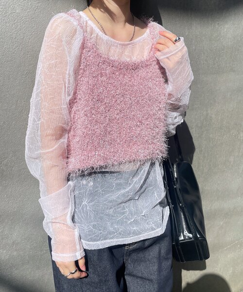 mline（エムライン）の「[mline]ラメビスチェSET楊柳ブラウス（シャツ/ブラウス・レディース・アイボリー/ブラック/ピンク/ブルー・FREE）」の4枚目の写真